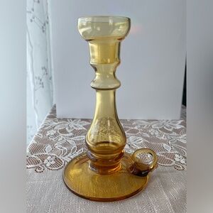 Vintage Amber-Coloured Glass  Chamberstick Candle Holder MCM 
Retro Decor
